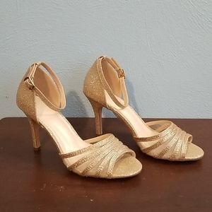 Rose gold David's Bridal heels